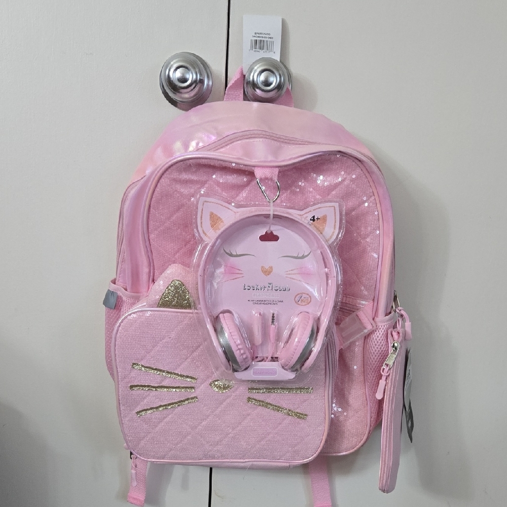 Locker Club Set- Bookbag/Wristlet/Insulated Lunchbag & Headphones w/ Mic